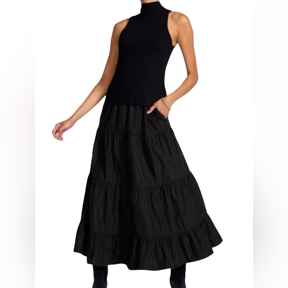 NWT Brochu Walker Rayne Mixed Media Sleeveless Mock Neck Top Tiered Maxi Dress
